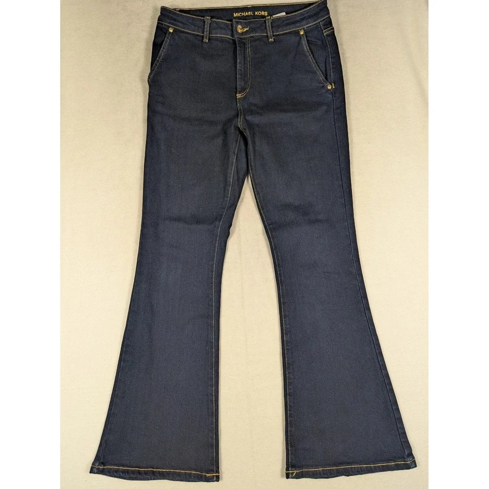 Michael‎ Kors Womens Dark Wash Flare Leg Stretch Denim Jeans Blue Size 8